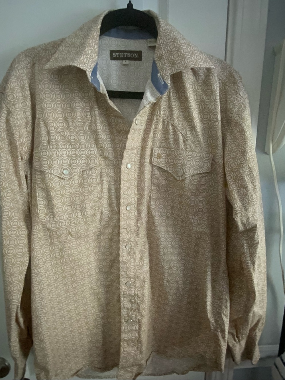 Stetson Men's Tan Patterned Button-Down Western Shirt